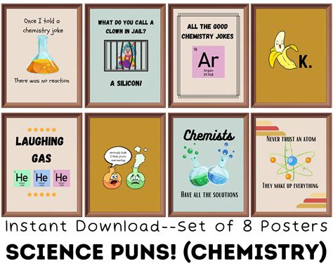 Chemistry Puns Set Of 8 Printables Science Jokes Funny Science