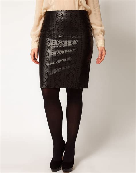 Asos Pencil Skirt With Laser Cut Detail In Black Lyst