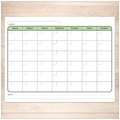 Modern Blank Monthly Calendar Green Full Page Printable At