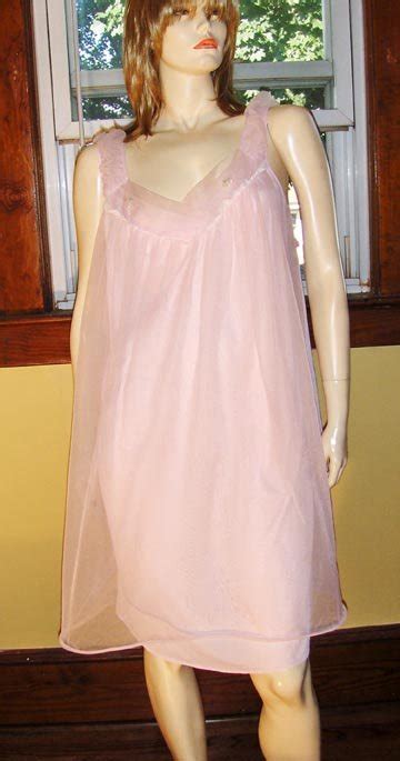 60s Girly Glam Pink Double Nylon Chiffon Babydoll Nightgown Xl