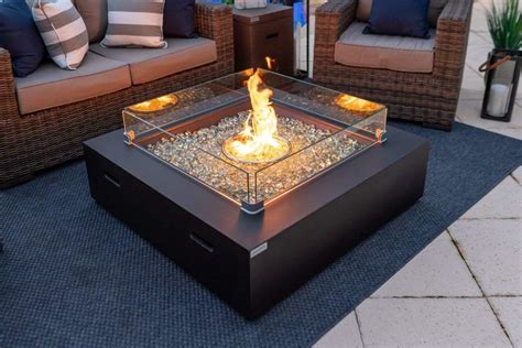 42 X 42 Square Modern Concrete Fire Pit Table W Glass Guard And Crystals By Akoya Outdoor