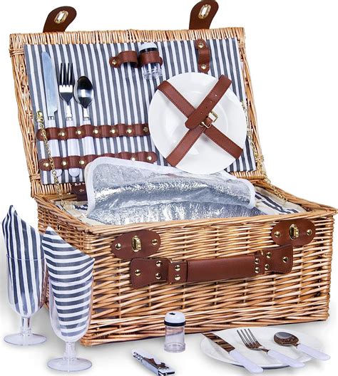 satisinside picnic basket for 2 wicker picnic set with insulated liner for camping wedding