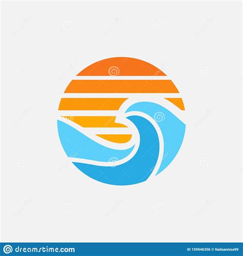 Sea And Wafe Circular Logo Icon Sunset Logo Beach Icon Stock