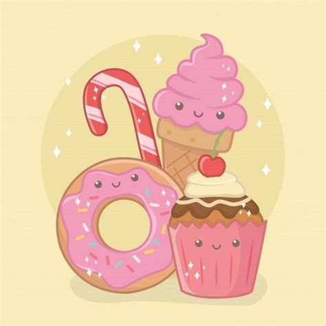 Deliciosos Y Dulces Donuts Y Productos De Personajes Kawaii Vector
