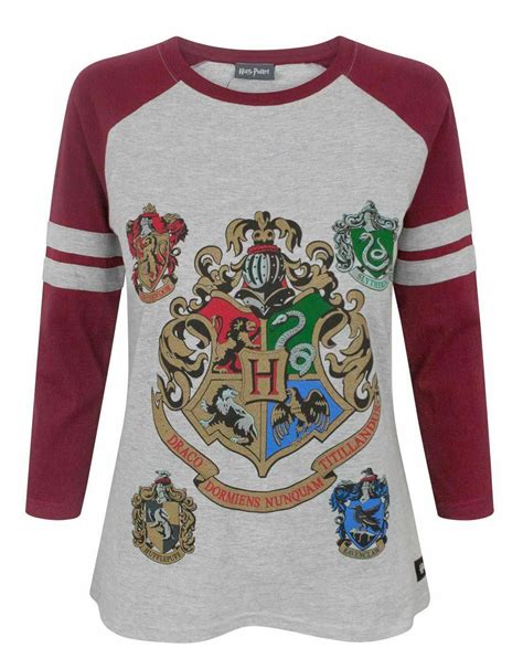 Harry Potter Hogwarts Womens Raglan Long Sleeve Cotton T Shirt Ebay