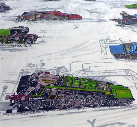 Vintage Steam Train Print Fabric