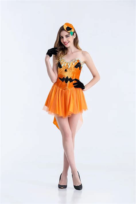 adult women sexy halloween pumpkin tube dress short fancy cosplay idea strapless cute orange