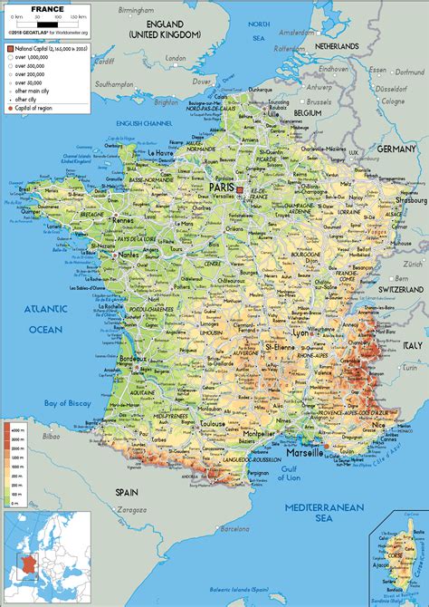 France Map Physical Worldometer
