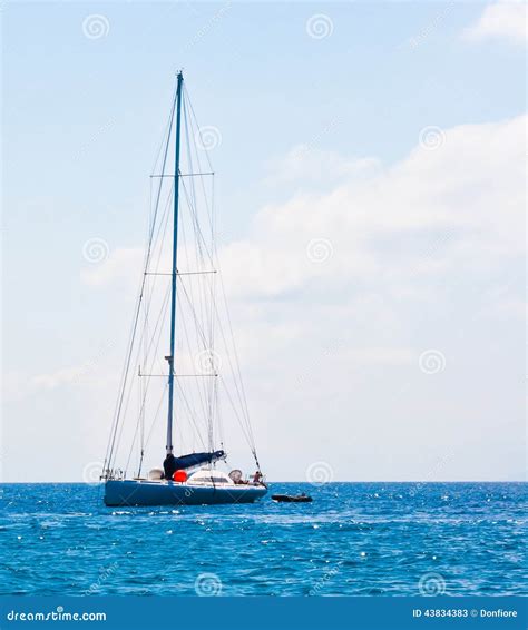 Sailboat Sailing Sail Blue Mediterranean Sea Ocean Horizon Stock Image