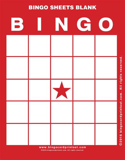 Bingo Sheets Blank