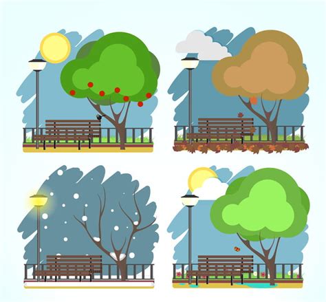 4 Seasons Under The Tree Landscape Vector Ai Uidownload