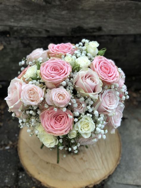 Pink And Ivory Rose Gypsophilia Bouquet Rose And Gypsophilia Bouquet