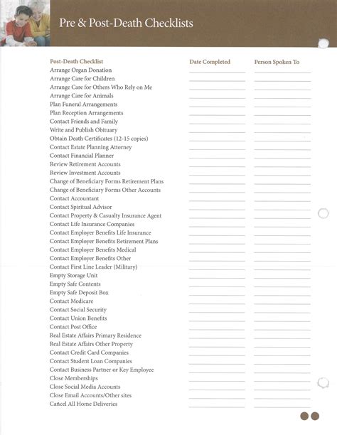 funeral planning checklist printable
