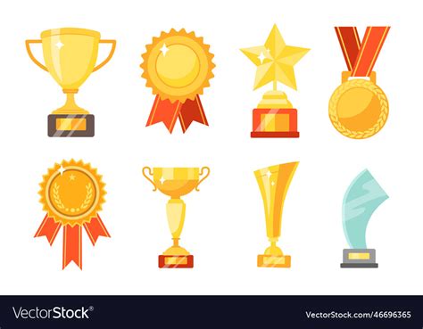 Gold Cups And Awards Flat Set Royalty Free Vector Image