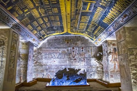 Ancient Burial Chambers For Pharaohs With Hieroglyphics At The Valley