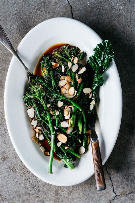 Purple Sprouting Broccoli With Soy Sauce And Toasted Almonds Tending The Table Vegetable Side