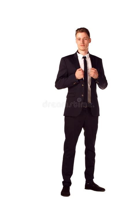 Full Body Portrait Of Happy Smiling Business Man Isolated On White