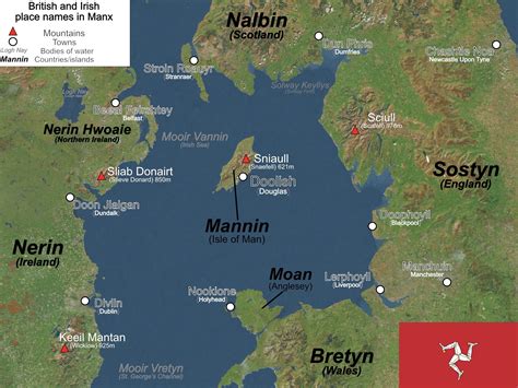 Small Map Of British And Irish Place Names In Manx Risleofman