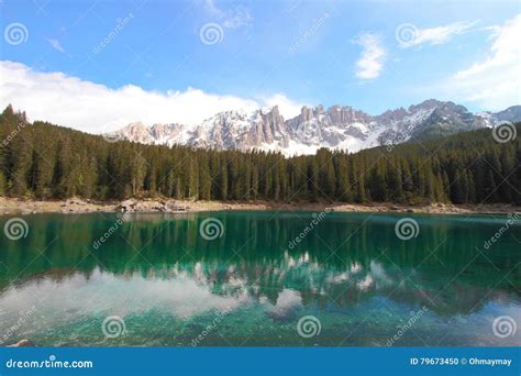 Turquoise Alpine Lake Carezza Stock Photo Image Of Dolomites Alps