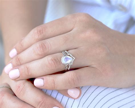 Moonstone Wedding Ring Set Pear Moonstone Engagement Ring