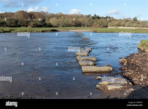 Stepping Stones Over The River Ewenny Ogmore Castle Stock Photo Alamy