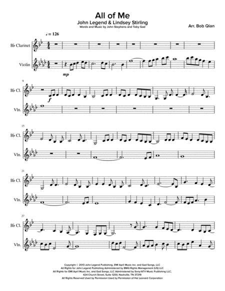 All Of Me John Legend Lindsey Stirling Version Clarinet Violin Sheet Music Pdf Download