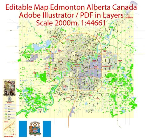 Edmonton Pdf Map Printable Vector 2 Km Scale Street Map Editable City