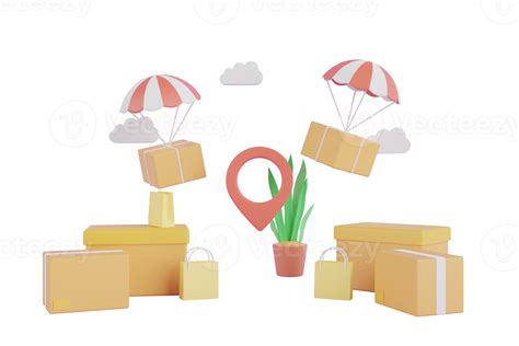 3d Rendering Of Delivery Service And Cardboard Box With Red Location