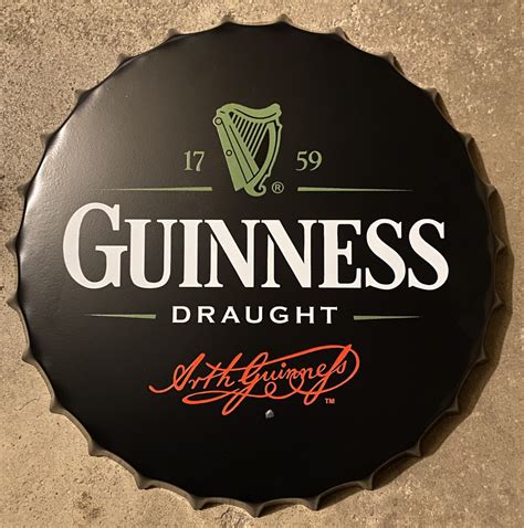 16” Guinness Beer Bottle Cap Vintage Tin Refreshment Sign