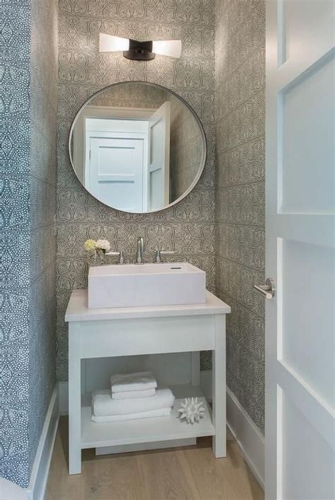Stunning Small White And Gray Powder Room Is Equipped With A White Bath