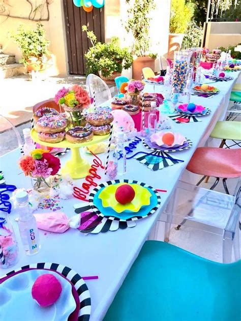 Guest Table From A Colorful Modern Th Birthday Party On Kara S Party
