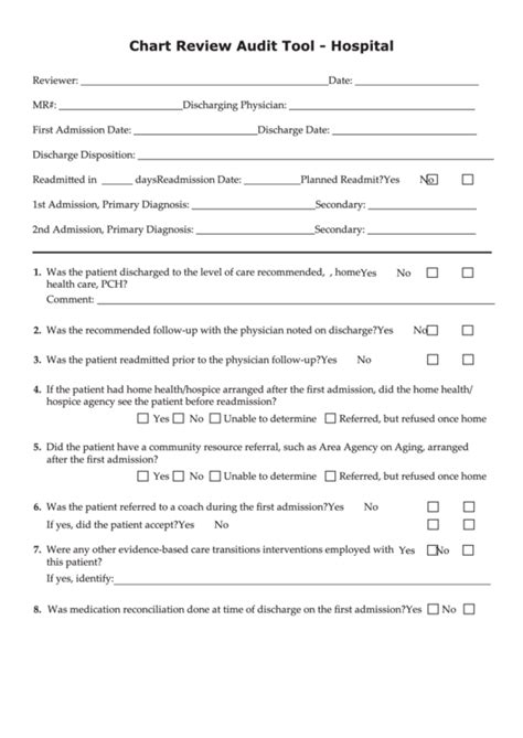 Chart Review Audit Tool Form Hospitals Printable Pdf Download