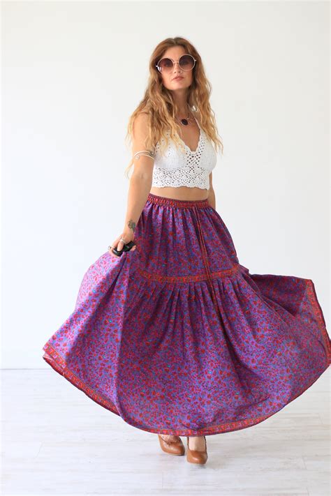 pastel peasant skirt vintage style gypsy skirt 60 s 70 s maxi summer festival bohemian