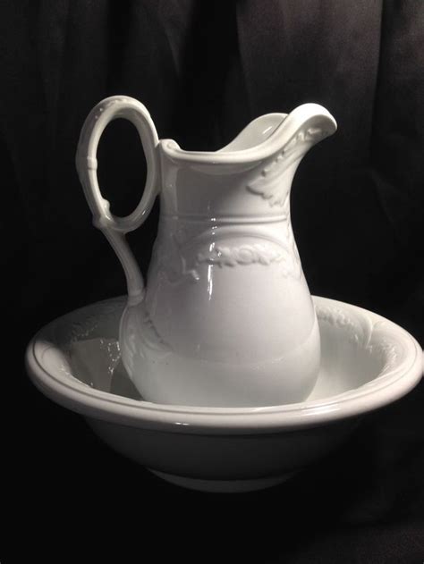Antique J Wedgwood Exquisite White Ironstone Sharon Arch Pitcher Bowl