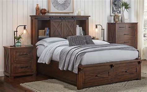 Storage Bed With Integrated Bench In Rustic Timber Finish King 9625