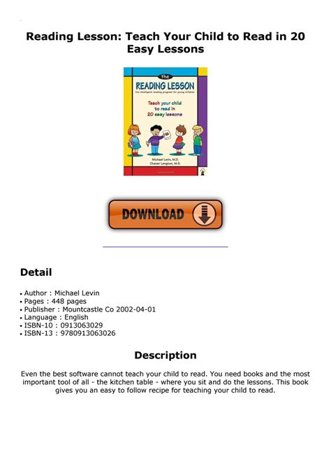Reading Lesson Teach Your Child To Read In 20 Easy Lessons By