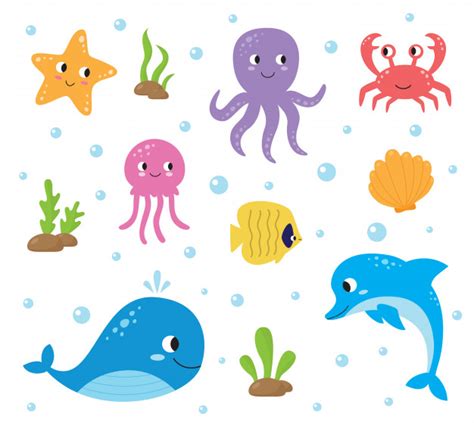 Premium Vector Set Of Cute Cartoon Sea Animals