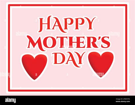 Happy Mothers Day Greeting Card Red Hearts On Pink Background Vector Illustration Stock