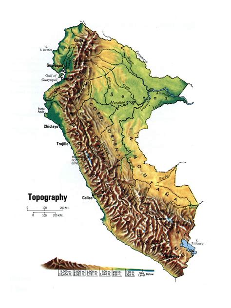 Detallado Mapa Topográfico De Perú Perú América Del Sur Mapas Del