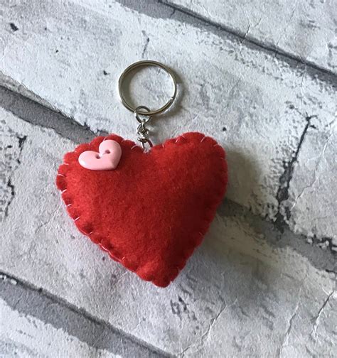 Felt Heart Keychain Valentines T For Her Felt Heart Heart Keyring