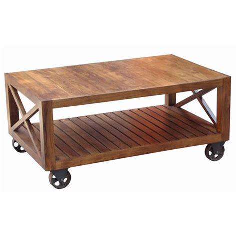 Acacia Wood Coffee Table On Wheels Small Accent Table Hd365