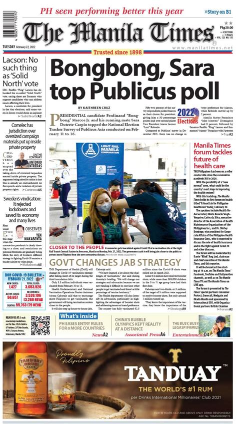 The Manila Times Front Page February 22 2022 The Manila Times