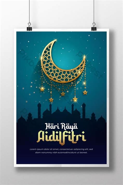 Realistic Hari Raya Aidilfitri With Golden Ornate Crescent Poster
