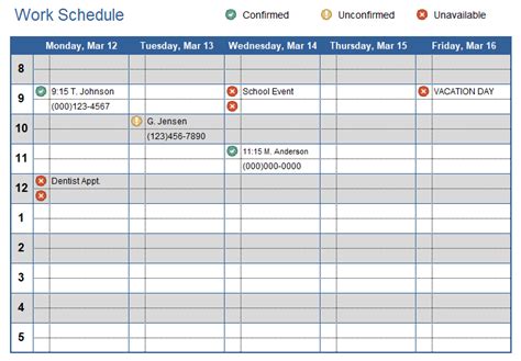 Work Schedule Template For Excel