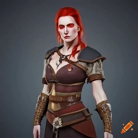 Image Of A Powerful Female Witcher With Red Hair And Glowing Eyes
