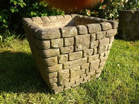 Vintage Large Square Weathered Concrete Garden Planter Pot Stone Effect