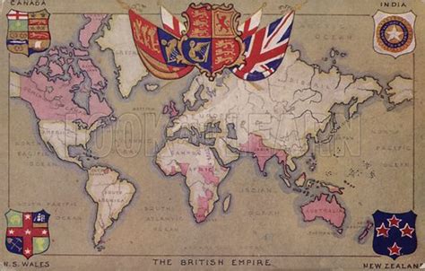 Map Showing The British Empire With Flags And Coats Of Arms Stock Image