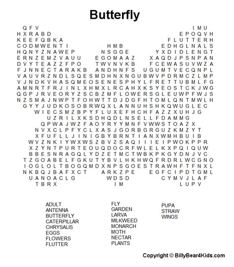 Hard Printable Word Searches For Adults Butterfly1