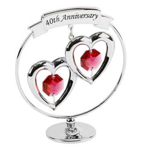 40th Anniversary Ts Double Heart Chrome Ornament By Crystocraft