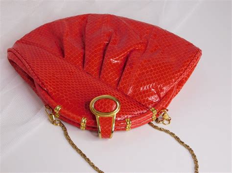 Glam Faux Snakeskin Hinged Clamshell Clutch Purse Red And Gold Etsy